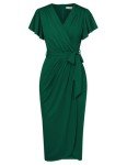 Women Dresses Ruffle Sleeve Midi Formal Summer Dress Elegant Wedding Guest Cocktail Party Bridesmaid Dresses Green M
