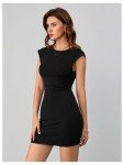 Verdusa Women's Backless Round Neck Cap Sleeve Bodycon Mini Clubwear Dress Black X-Small
