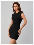 Verdusa Women's Backless Round Neck Cap Sleeve Bodycon Mini Clubwear Dress Black X-Small