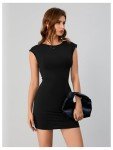 Verdusa Women's Backless Round Neck Cap Sleeve Bodycon Mini Clubwear Dress Black X-Small