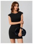Verdusa Women's Backless Round Neck Cap Sleeve Bodycon Mini Clubwear Dress Black X-Small