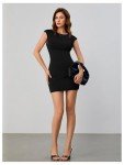 Verdusa Women's Backless Round Neck Cap Sleeve Bodycon Mini Clubwear Dress Black X-Small