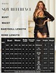 RSLOVE Women Sexy Lingerie Set 3 Piece Babydoll & Lace Kimono Robe Strap Chemise Sleepwear Mesh Nightgown Black M