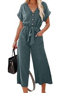 Acelitt Women's Summer V Neck Wide Leg Jumpsuit