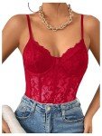 Milumia Women's Sheer Floral Lace Corset Bodysuit
