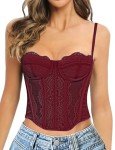 Wine Red Lace Corset Top for Women