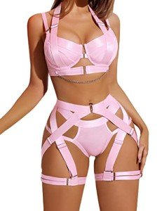 Avidlove Pink Strappy Corset Lingerie Set