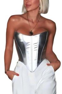 Stylish Silver Lace-Up Corset Top for Women