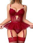 Wine Red Underwire Corset Bodysuit Lingerie Set