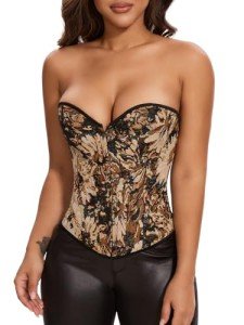 Floral Lace-Up Vintage Denim Corset Top for Women