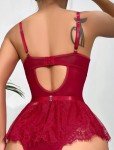 Wine Red Underwire Corset Bodysuit Lingerie Set