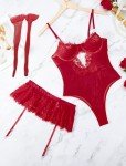 Wine Red Underwire Corset Bodysuit Lingerie Set