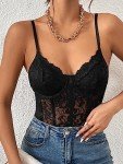 Lace Cami Bodysuit with Sheer Mesh Detail
