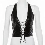 Adjustable Spaghetti Strap Black Corset Crop Top