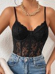 Lace Cami Bodysuit with Sheer Mesh Detail
