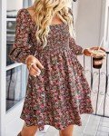 Floral Print High-Waisted Square Neck Dress
