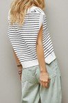 Ribbed Tank Tops for Women Lapel Collar Striped Sweater Vest Cute Summer Tops White M