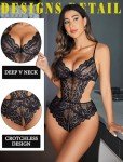 Avidlove Women Lingeries Deep V Teddy Lingerie Sexy Lace Bodysuit Cut Out One Piece Mini Babydoll Black