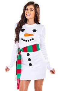 Tipsy Elves Christmas Sweater Dresses for Women - Cute Winter Themed Dresses - Instant Holiday Outfits - Women's Easy White Snowman Scarf Christmas Sweater Dress Size Medium