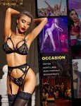 RSLOVE Lingerie for Women with Garter Belt 3 Piece Lace Teddy Babydoll Bodysuit Black L