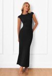 MEROKEETY Women's Cap Sleeve Rib Knit Maxi Dress Crew Neck Slim Fit Bodycon Summer Sweater Dresses, Black, M