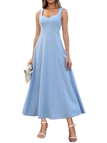 Brosloth Womens 2024 Wedding Dresses for Guest Long A-line Sweetheart Neckline Summer Elegant Formal Flowy Cocktail Maxi Dress Blue L