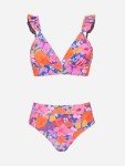 CUPSHE Floral Print Ruffle V Neck Bikini Set