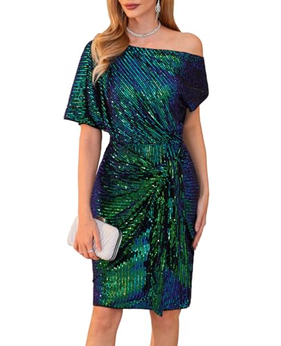 GRACE KARIN Cocktail Dresses for Wedding Guest Sequin Club Party Dresses Dark Green XL