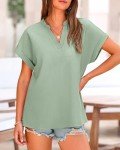 BTFBM Casual Short Sleeve Tops 2024 Summer Tunic Blouses Vacation Outfits V Neck Lightweight Flowy Beach Tunics Shirts(Solid Bean Green, XX-Large)