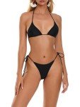 Sunloudy Women's Two Piece Bikini Swimsuit Halter Triangle Tops Tie Side Thong Bathing Sexy String Bikini Sets Swimwear (B-Black, S)