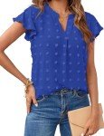 MEROKEETY Women Casual V Neck Flutter Short Sleeve Blouse Swiss Dot Loose Tunic Shirt Top Royal XX-Large