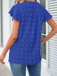 MEROKEETY Women Casual V Neck Flutter Short Sleeve Blouse Swiss Dot Loose Tunic Shirt Top Royal XX-Large