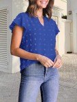MEROKEETY Women Casual V Neck Flutter Short Sleeve Blouse Swiss Dot Loose Tunic Shirt Top Royal XX-Large