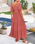 PRETTYGARDEN Women's Dresses 2024 Casual Puff Sleeve Square Neck Smocked Loose Fit A-Line Flowy Swing Long Beach Dress(Solid Bean Paste Pink,X-Large)
