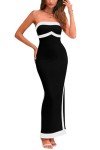 PRETTYGARDEN Women's Summer Long Bodycon Dress Sexy Strapless Back Slit Cocktail Party Tube Maxi Dresses (Black White,XX-Large)