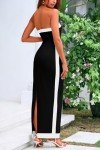 PRETTYGARDEN Women's Summer Long Bodycon Dress Sexy Strapless Back Slit Cocktail Party Tube Maxi Dresses (Black White,XX-Large)