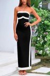 PRETTYGARDEN Women's Summer Long Bodycon Dress Sexy Strapless Back Slit Cocktail Party Tube Maxi Dresses (Black White,XX-Large)