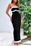 PRETTYGARDEN Women's Summer Long Bodycon Dress Sexy Strapless Back Slit Cocktail Party Tube Maxi Dresses (Black White,XX-Large)