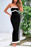 PRETTYGARDEN Women's Summer Long Bodycon Dress Sexy Strapless Back Slit Cocktail Party Tube Maxi Dresses (Black White,XX-Large)
