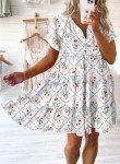 Dokotoo Womens Summer Dresses Short Sleeve Casual V Neck Floral Printed Boho Swing Mini Dress for Women Sundresses 2024 White Medium