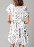 Dokotoo Womens Summer Dresses Short Sleeve Casual V Neck Floral Printed Boho Swing Mini Dress for Women Sundresses 2024 White Medium