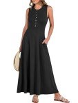 ANRABESS Women Summer Casual Sleeveless Maxi Sundress Button Fit & Flare A-Line Flowy Long Dresses 2024 Beach Outfits Black Medium