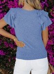 Blue Ruffle Sleeve Crewneck Tshirt - SHEWIN Women's