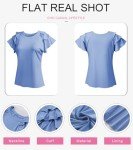 Blue Ruffle Sleeve Crewneck Tshirt - SHEWIN Women's