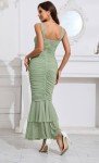 chouyatou Womens Strenchy Ruched Bodycon Cocktail Party Dress Maxi Mermaid Corset Dress Evening Gown (Large, Sage Green)