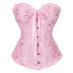 Moonight Corset Top Floral Renaissance Corset Womens Lace Up Boned Overbust Corset Bustier Pink 3XL