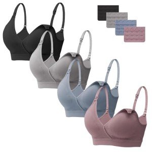 Angelhood 4 Pack Nursing Bras for Breastfeeding Women Maternity Bras Seamless Sleep Bra Wireless Bralette with Bra Extenders