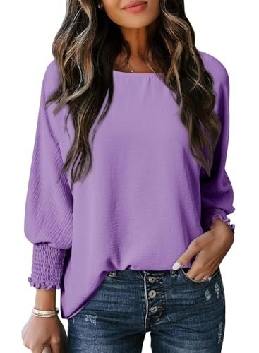 Dokotoo Womens Tunic Tops Spring Fashion Cute Scoop Neck Babydoll Tops Loose Fall Crew Neck Tops Summer Blouses for Women Short Sleeve Shirts Flowy Solid Color Oversized T Shirts Purple X-Large