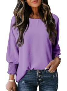 Dokotoo Womens Tunic Tops Spring Fashion Cute Scoop Neck Babydoll Tops Loose Fall Crew Neck Tops Summer Blouses for Women Short Sleeve Shirts Flowy Solid Color Oversized T Shirts Purple X-Large