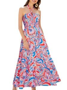 Summer Dresses for Women 2024 Halter Backless Flowy Beach Long Maxi Dress L Multicolor